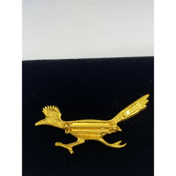 Vintage J Riller Gold-Tone Roadrunner Brooch With Turquoise Eye Accent J0261 - Picture 6 of 10